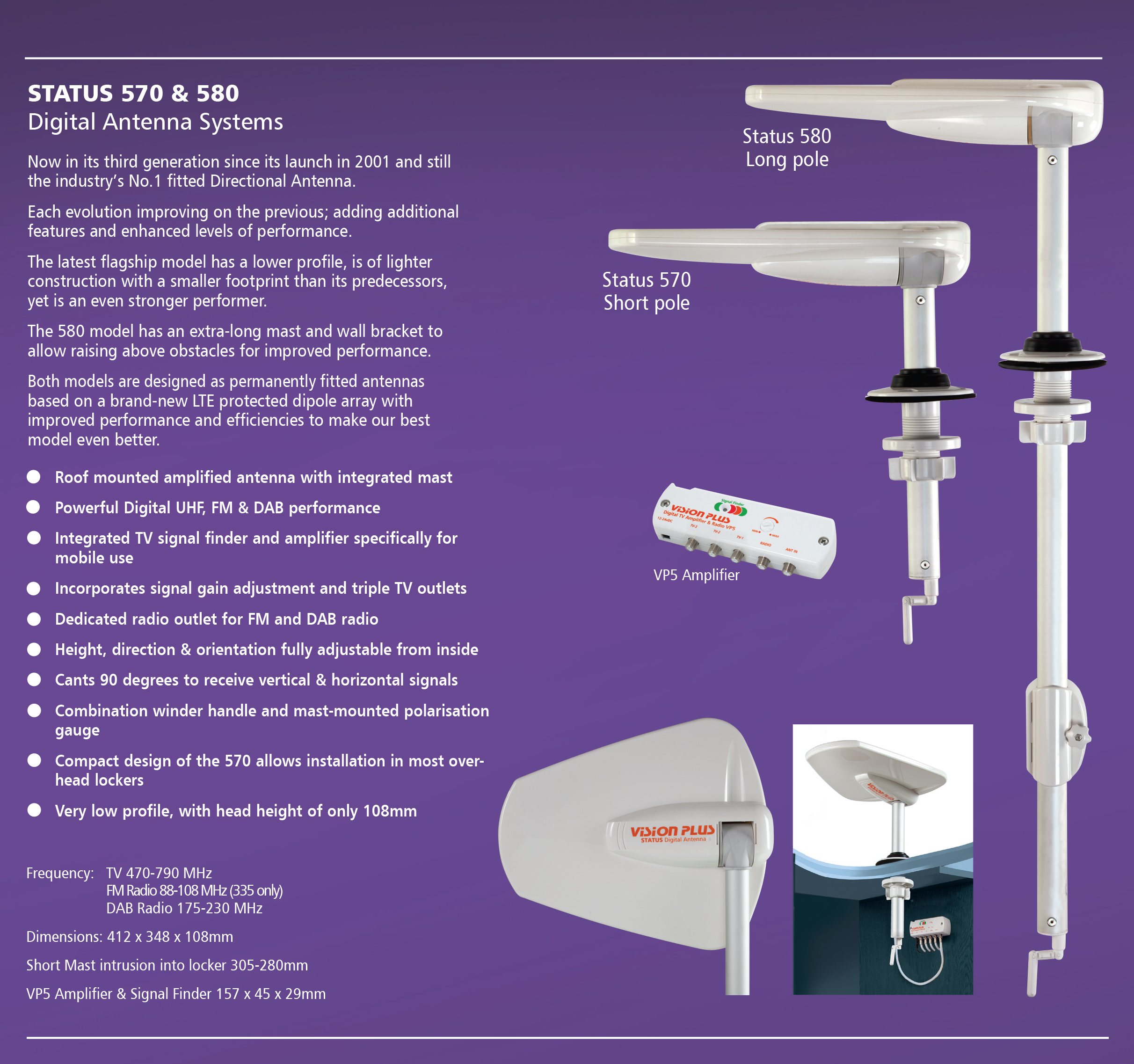 Vision Plus Status 580 long pole TV aerial for motorhomes and caravans spec and details bottom banner